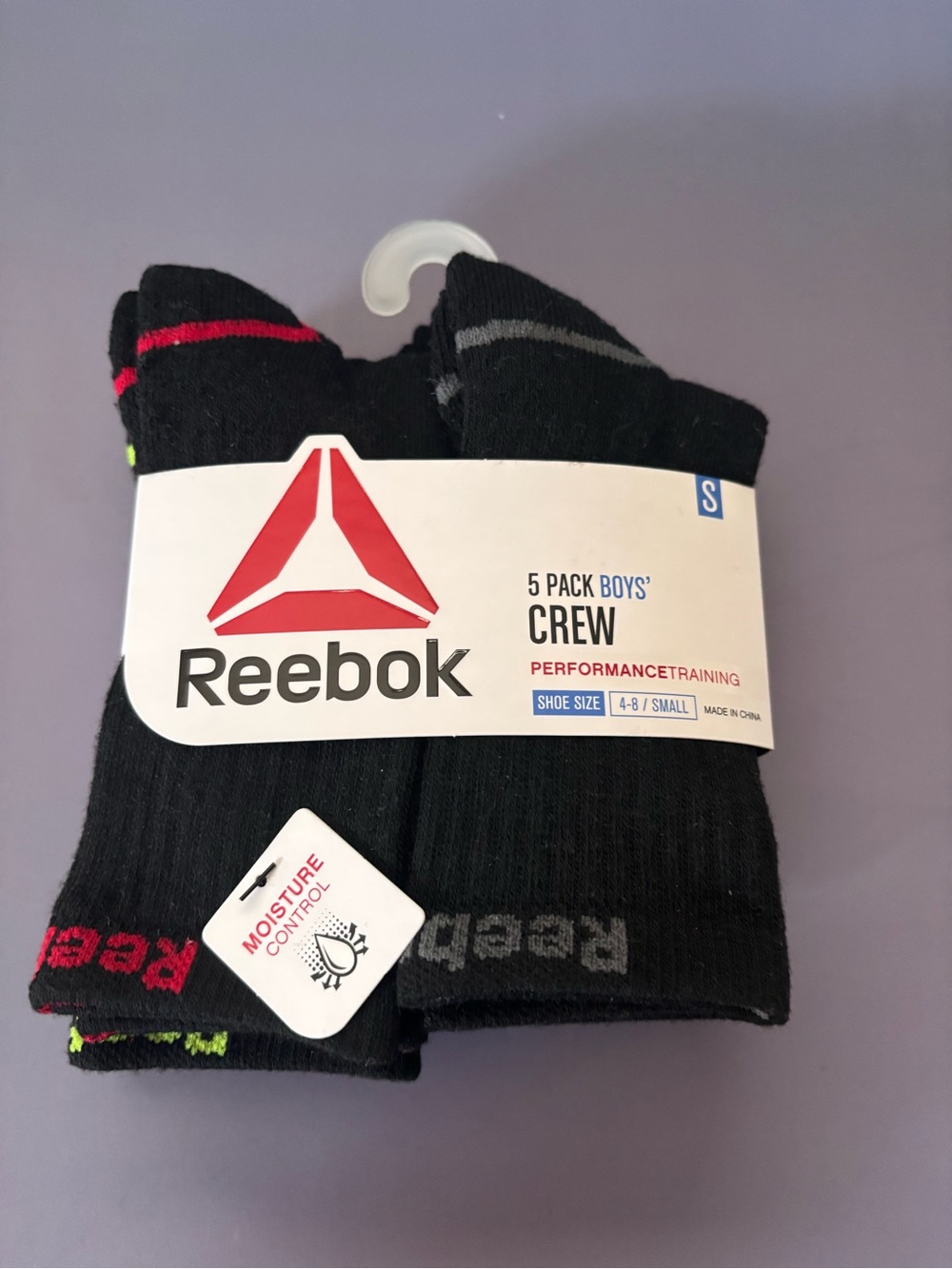 Reebok Boys' Black Athletic Crew Socks with Accent Stripes - 5 Pack